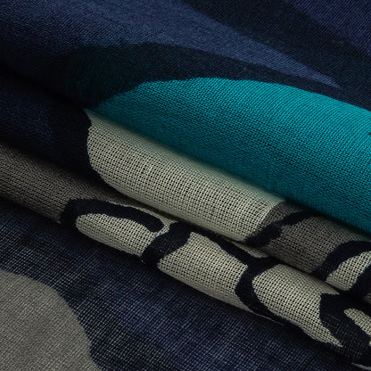 Navy, Gray and Harbor Blue Floral Printed Cotton Voile Folded