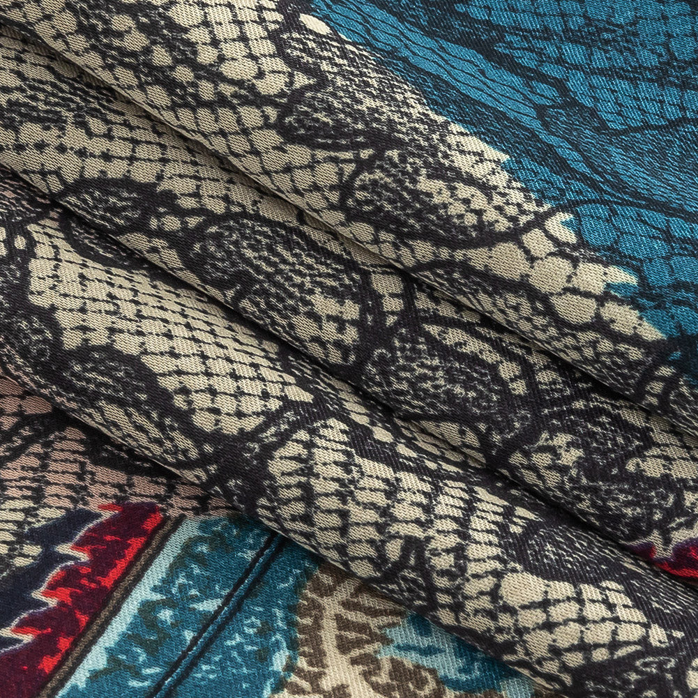 Blue Opal, Teal and Simply Taupe Paisley and Chantilly Lace Printed Polyester Lining Folded