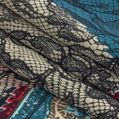 Blue Opal, Teal and Simply Taupe Paisley and Chantilly Lace Printed Polyester Lining Folded