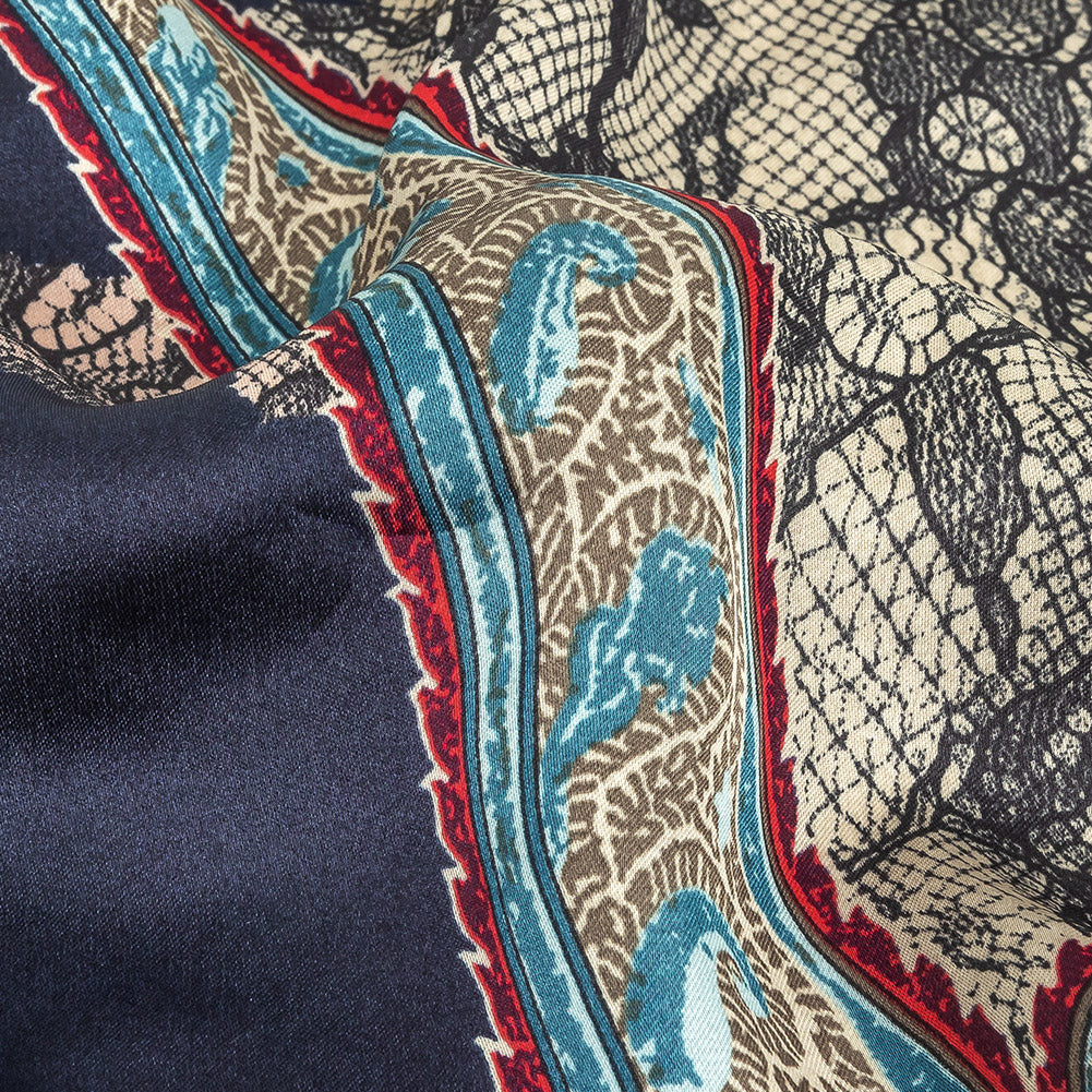 Blue Opal, Teal and Simply Taupe Paisley and Chantilly Lace Printed Polyester Lining Detail