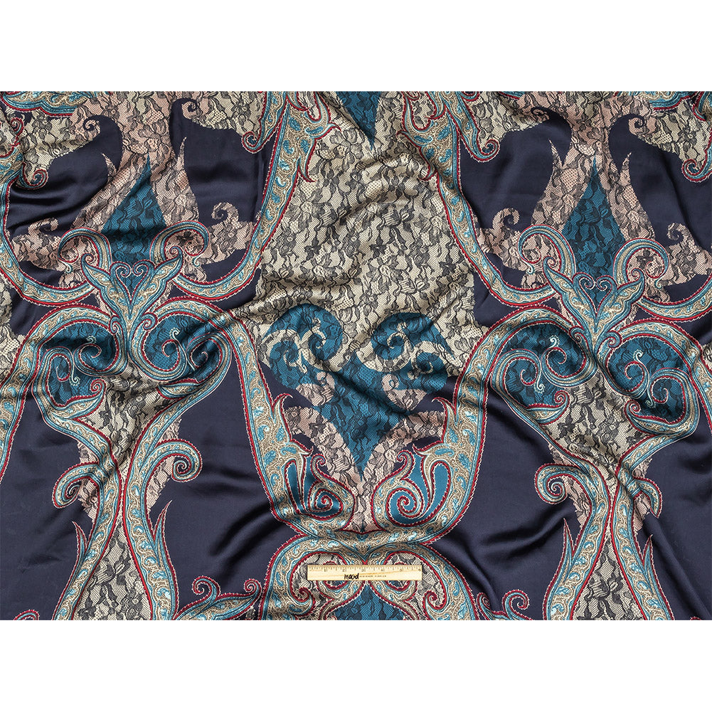 Blue Opal, Teal and Simply Taupe Paisley and Chantilly Lace Printed Polyester Lining Full