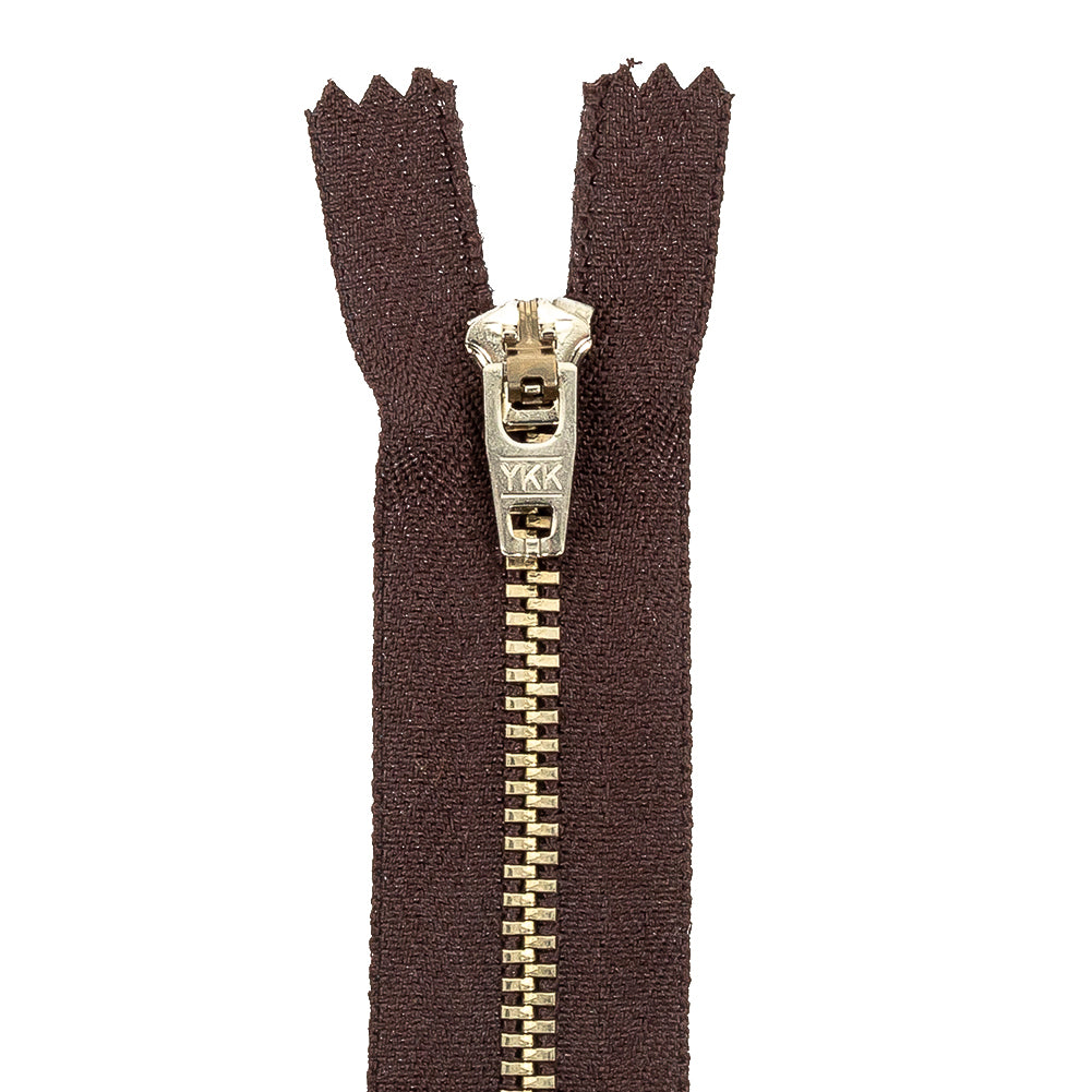 YKK Black Coffee Metal Closed Bottom Zipper with Silver Teeth - 4.5" Detail