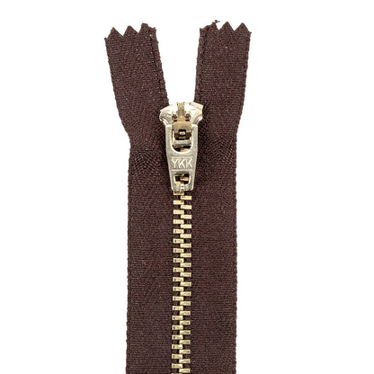 YKK Black Coffee Metal Closed Bottom Zipper with Silver Teeth - 4.5" Detail