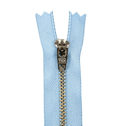 YKK Blue Metal Closed Bottom Zipper with Silver Teeth - 5" Detail