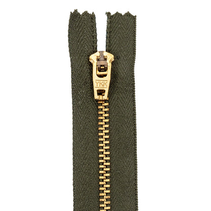 YKK Forest Night Metal Closed Bottom Zipper with Gold Teeth - 5" Detail