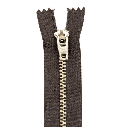 YKK Chocolate Torte Metal Closed Bottom Zipper with Silver Teeth - 5" Detail