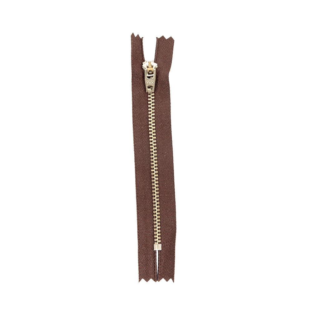 YKK Brown Metal Closed Bottom Zipper with Silver Teeth - 5"