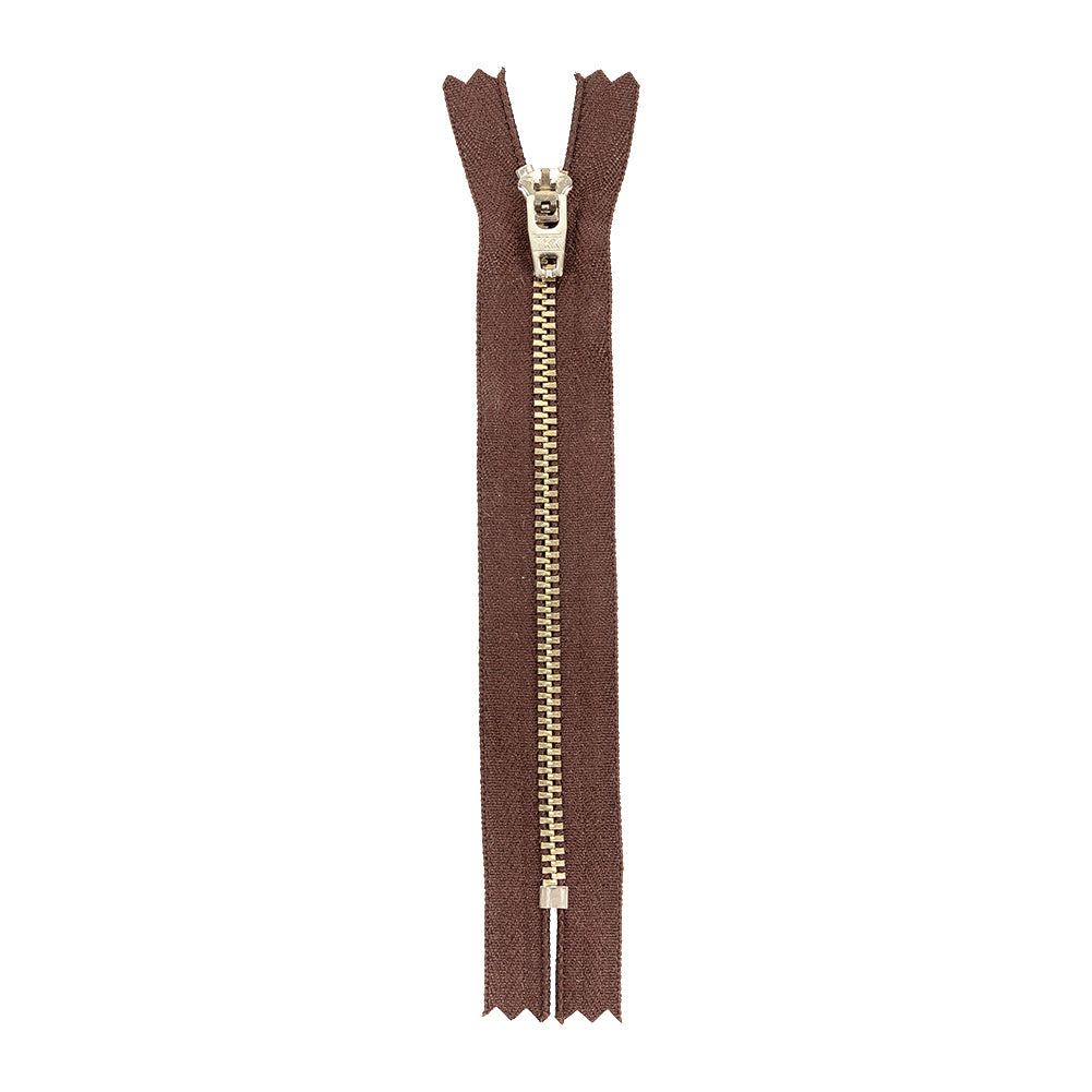 YKK Brown Metal Closed Bottom Zipper with Silver Teeth - 5.5"