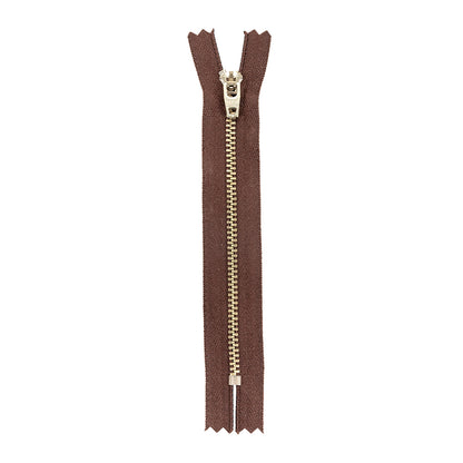 YKK Brown Metal Closed Bottom Zipper with Silver Teeth - 5.5"