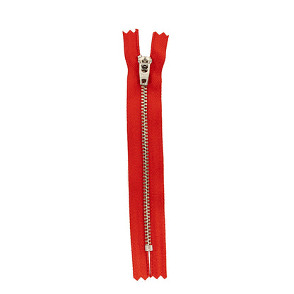 YKK Red Metal Closed Bottom Zipper with Silver Teeth - 5.5"