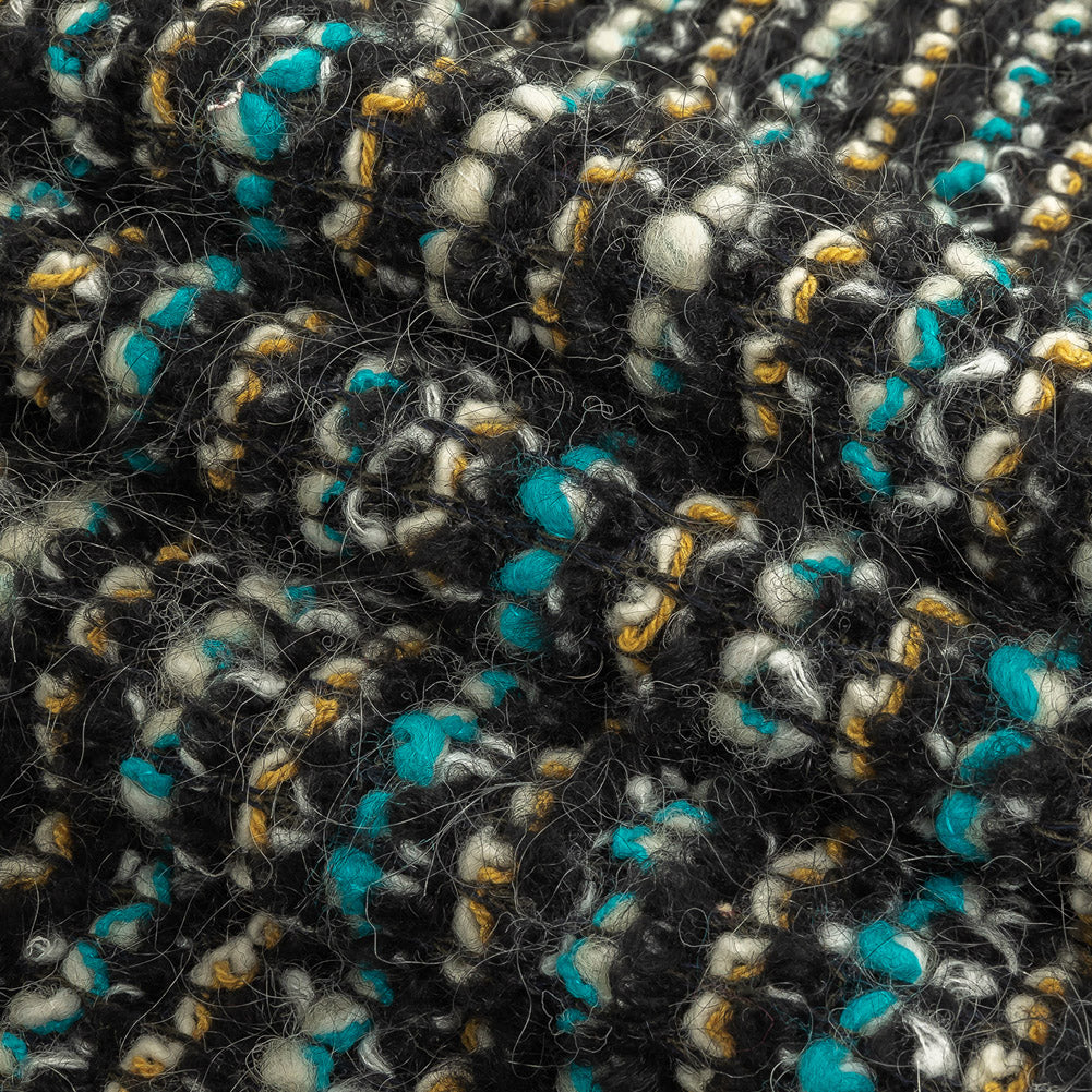 Navy, Aqua and Yellow Striped Chunky Wool Knit Folded