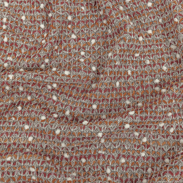 Pumpkin, Maroon and Silver Stretch Sweater Knit with Mini Sugar Swizzle Poms