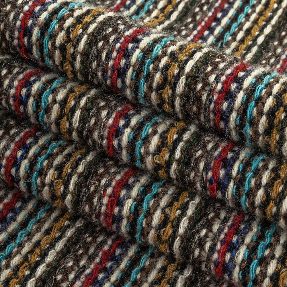 Mustard, Army Green, Blue and Ruby Wine Striped Wool Sweater Knit Folded