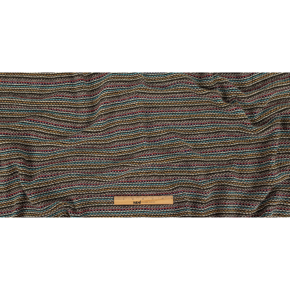 Mustard, Army Green, Blue and Ruby Wine Striped Wool Sweater Knit Full