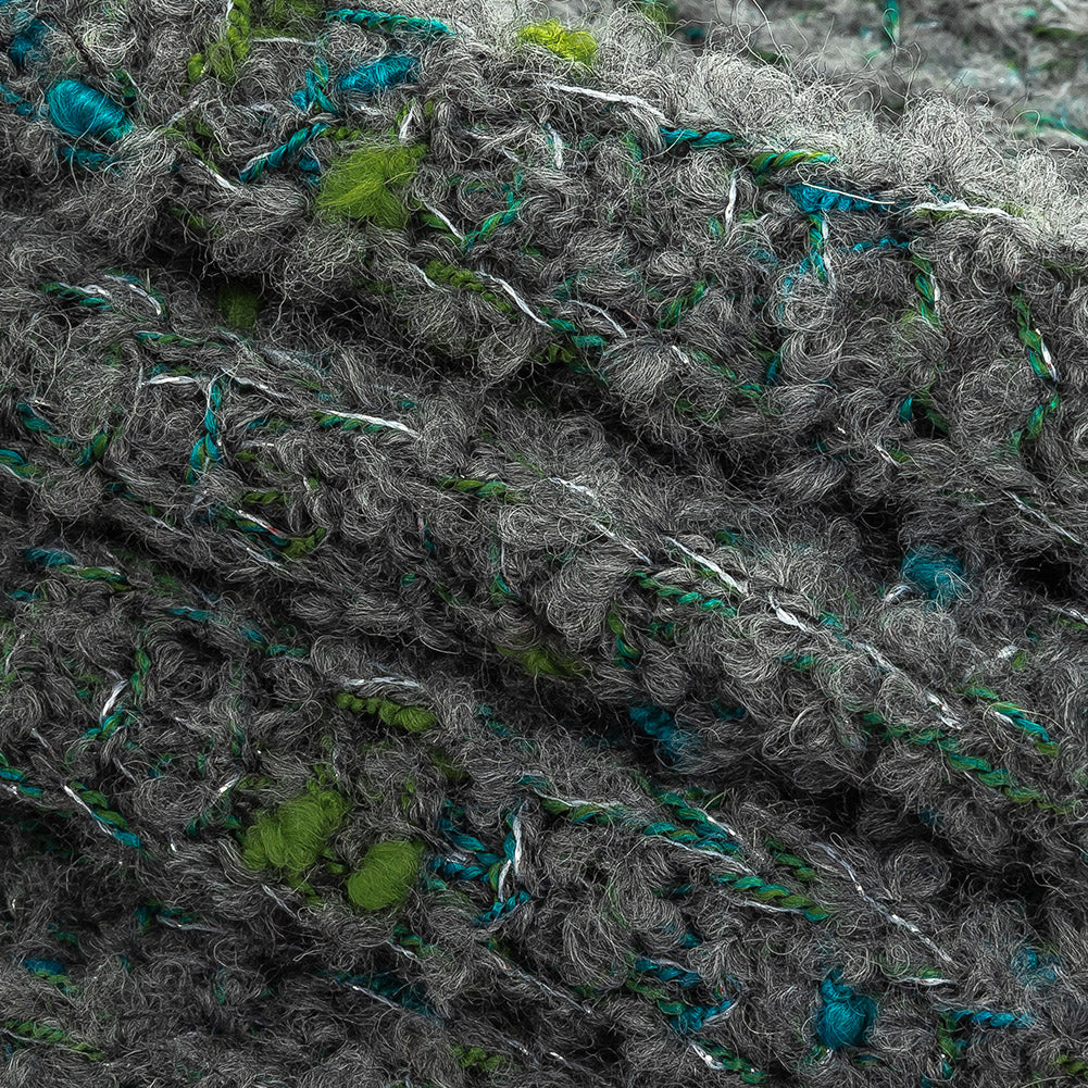 Gray, Mosaic Blue and Lime Boucled Wool Sweater Knit Folded