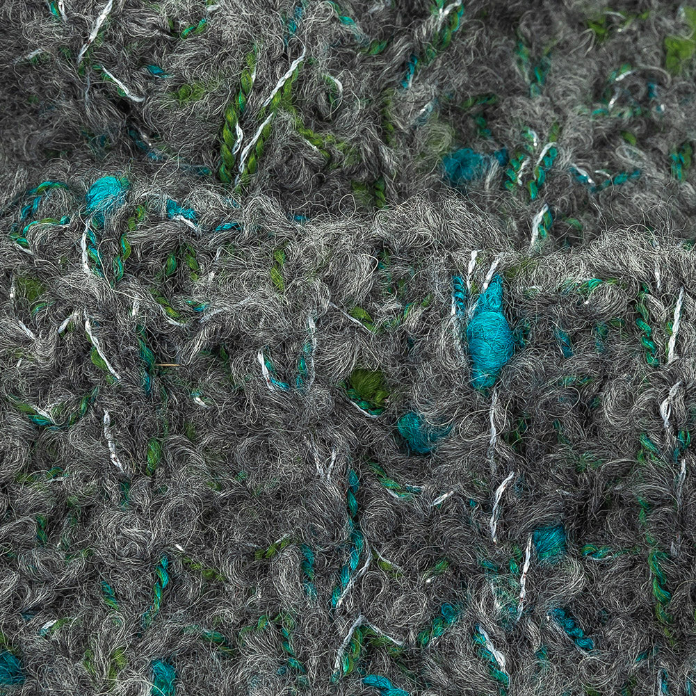 Gray, Mosaic Blue and Lime Boucled Wool Sweater Knit Detail