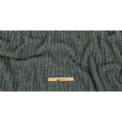 Gray, Mosaic Blue and Lime Boucled Wool Sweater Knit Full
