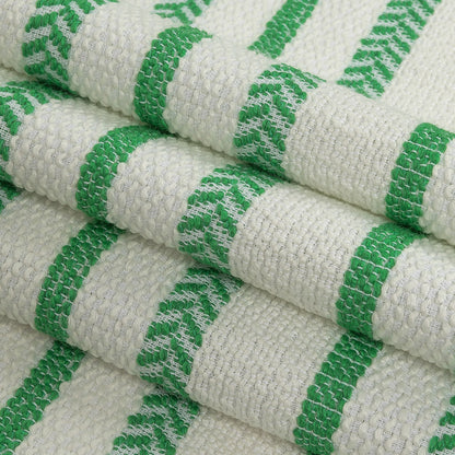 Italian White and Green Striped Hopsack Cotton Tweed Folded
