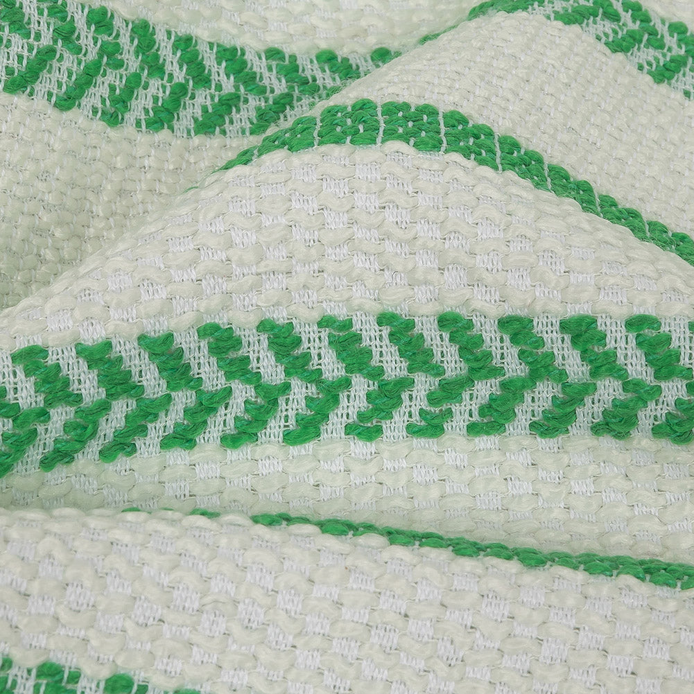 Italian White and Green Striped Hopsack Cotton Tweed Detail
