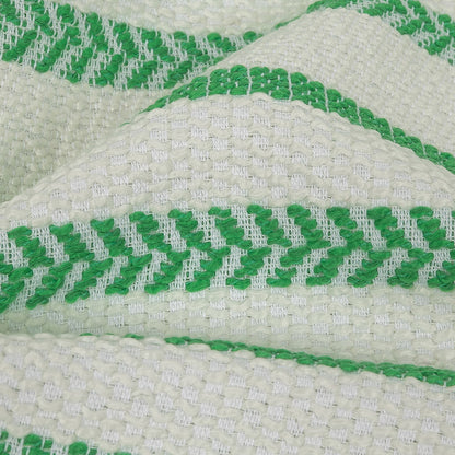 Italian White and Green Striped Hopsack Cotton Tweed Detail
