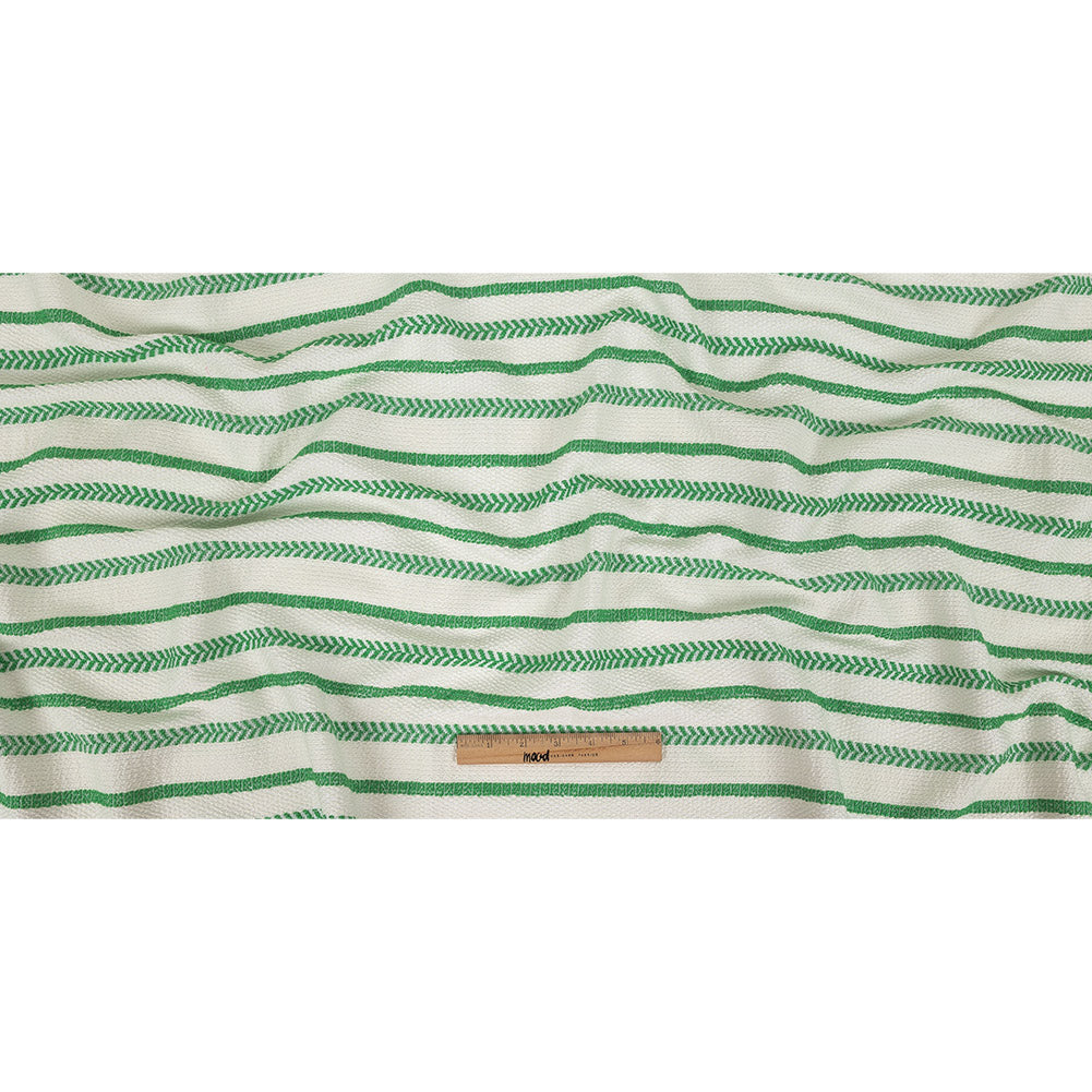 Italian White and Green Striped Hopsack Cotton Tweed Full
