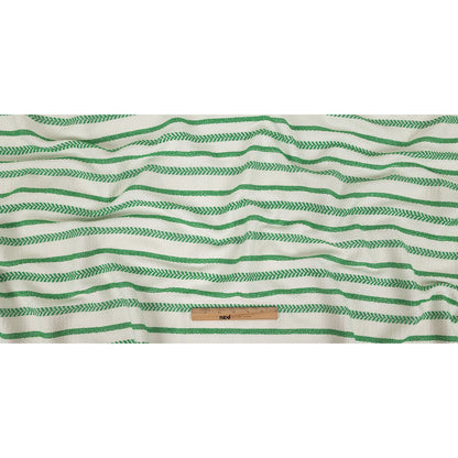 Italian White and Green Striped Hopsack Cotton Tweed Full