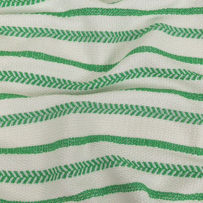 Italian White and Green Striped Hopsack Cotton Tweed