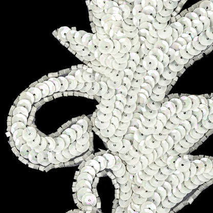 Vintage Opaque White Iris Sequins and Translucent Beaded Foilage Applique - 7.75" x 3.75" Detail