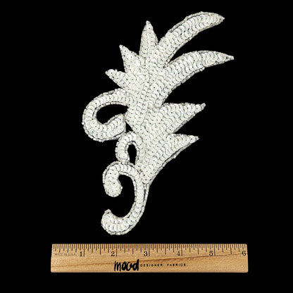 Vintage Opaque White Iris Sequins and Translucent Beaded Foilage Applique - 7.75" x 3.75" Full