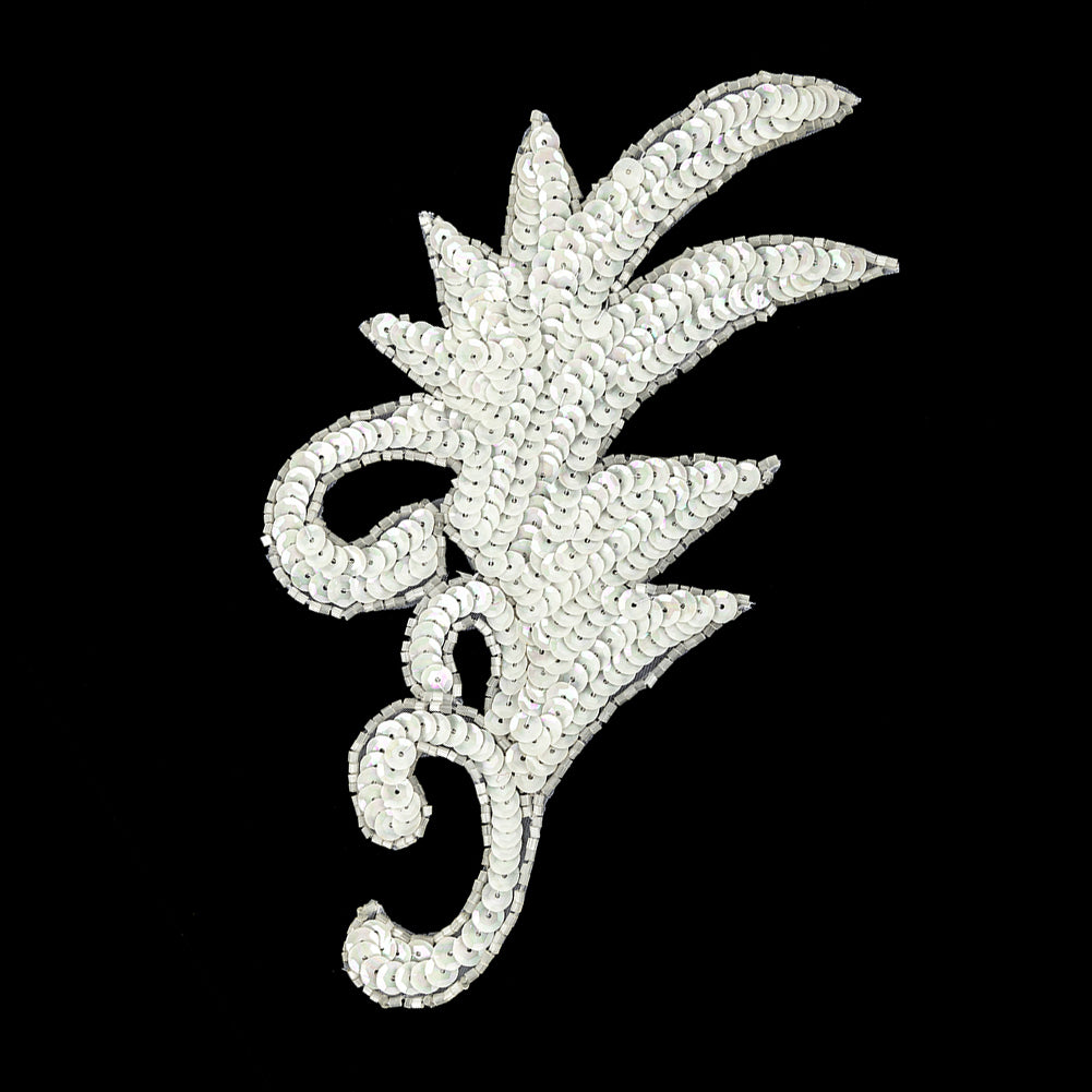 Vintage Opaque White Iris Sequins and Translucent Beaded Foilage Applique - 7.75" x 3.75"