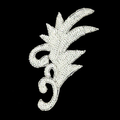 Vintage Opaque White Iris Sequins and Translucent Beaded Foilage Applique - 7.75" x 3.75"