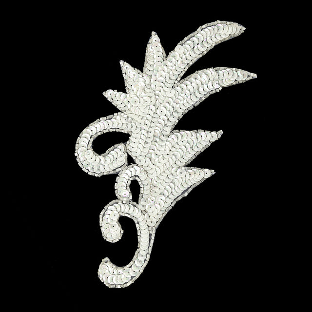 Vintage Opaque White Iris Sequins and Translucent Beaded Foilage Applique - 7.75" x 3.75"