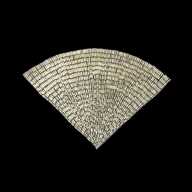 Vintage Silver-lined Beaded Fan Applique - 4.375" x 6.375"
