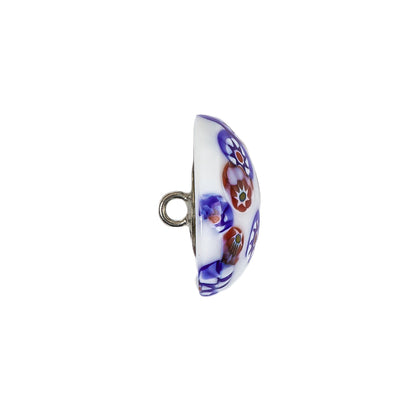 Vintage White, Red and Blue Mosaic Domed Shank Back Glass Button - 32L/20mm Folded