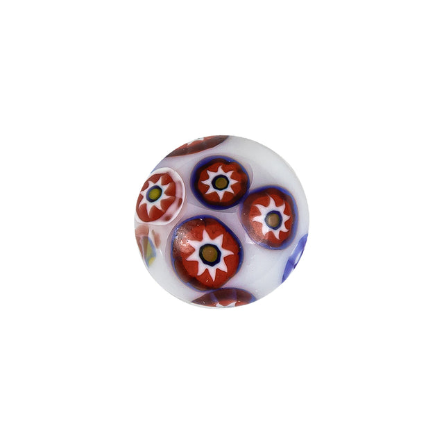 Vintage White, Red and Blue Mosaic Domed Shank Back Glass Button - 24L/15mm