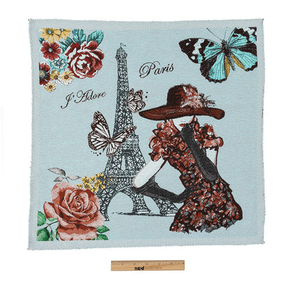 French Sky Blue J'Adore Paris Cotton Blend Oversized Square Patch - 18.875" Full