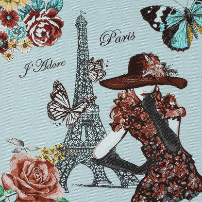 French Sky Blue J'Adore Paris Cotton Blend Oversized Square Patch - 18.875"