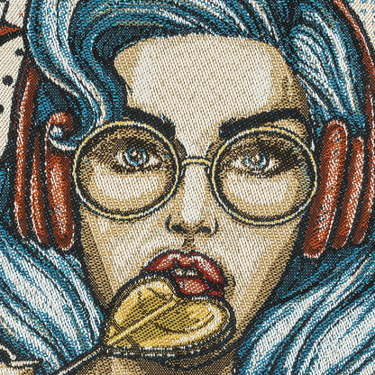French Blue Girl with Lollipop Oversized Square Patch - 18.875" Detail