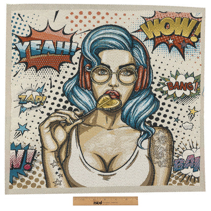 French Blue Girl with Lollipop Oversized Square Patch - 18.875" Full