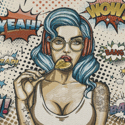 French Blue Girl with Lollipop Oversized Square Patch - 18.875"