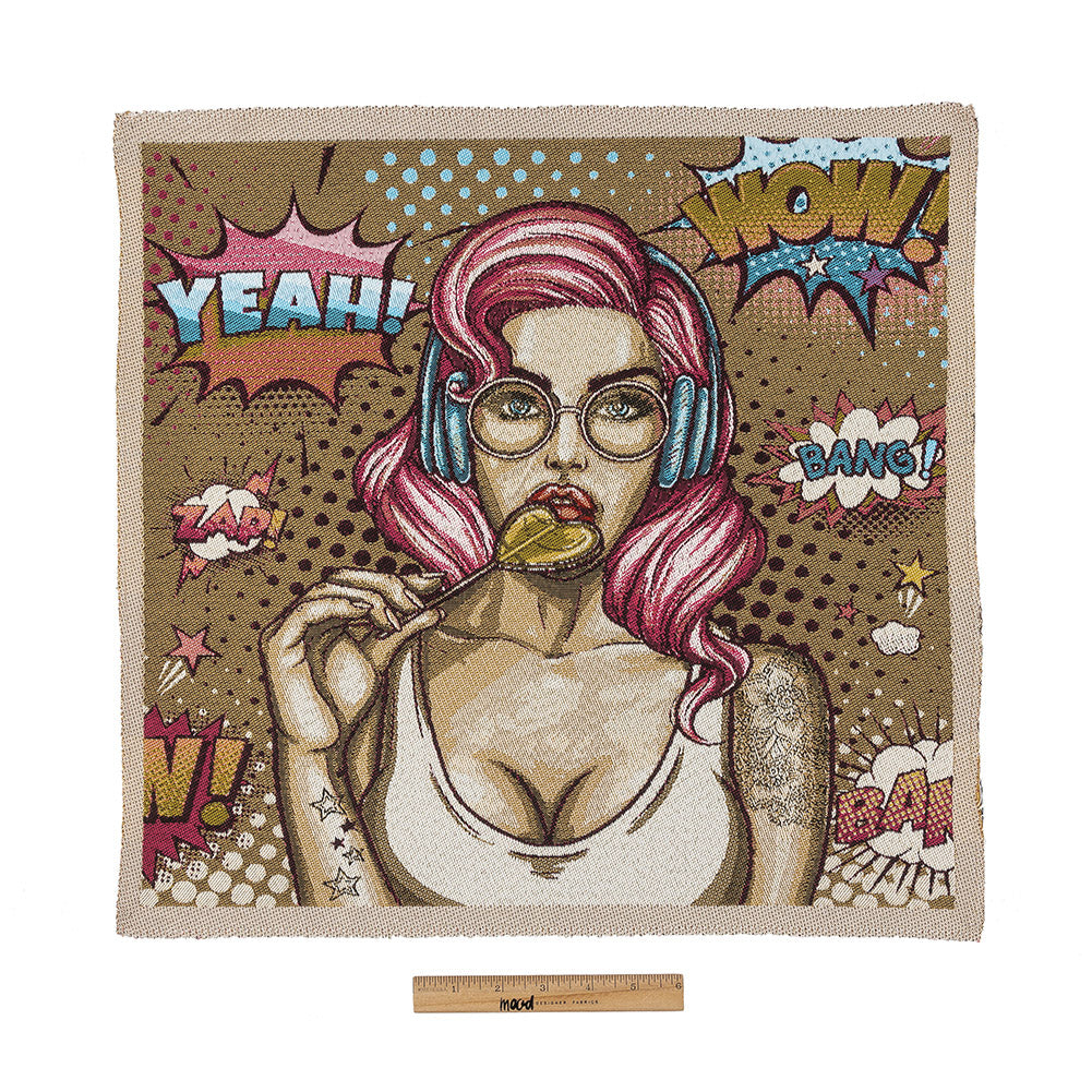 French Beige and Pink Girl with Lollipop Oversized Square Patch - 18.875" Full
