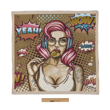 French Beige and Pink Girl with Lollipop Oversized Square Patch - 18.875" Full