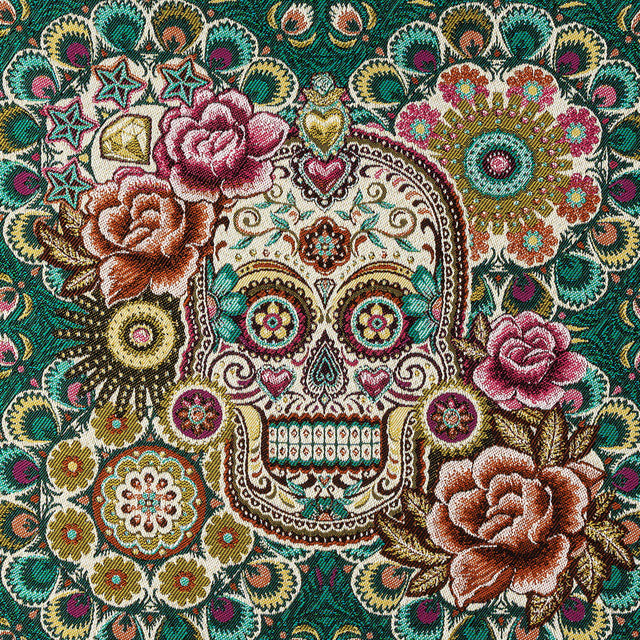 French Teal and Multicolored Sugar Mandalas Oversized Square Patch - 18.875"