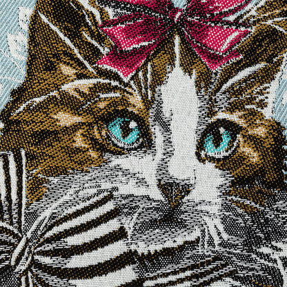 French Light Blue Posed with a Bow Cotton Blend Oversized Square Patch - 18.875" Detail