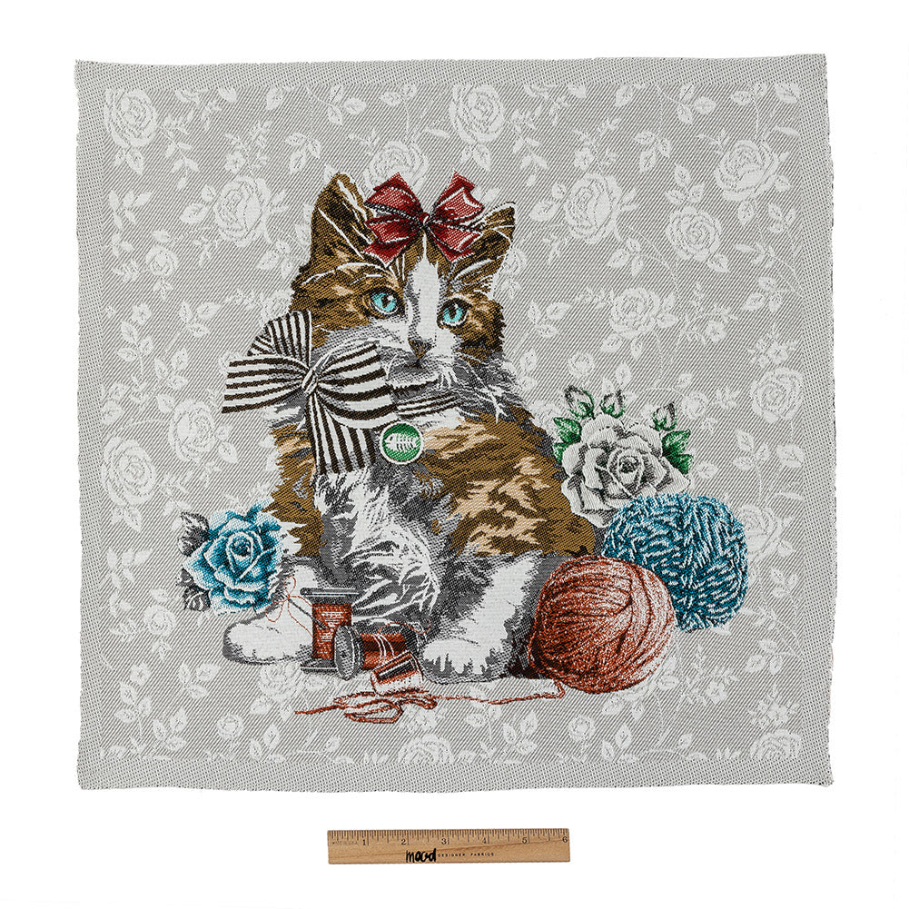 French Pearl and Gray Posed with a Bow Cotton Blend Oversized Square Patch - 18.875" Full