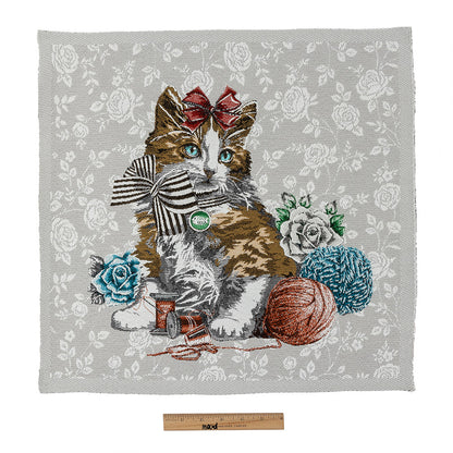 French Pearl and Gray Posed with a Bow Cotton Blend Oversized Square Patch - 18.875" Full