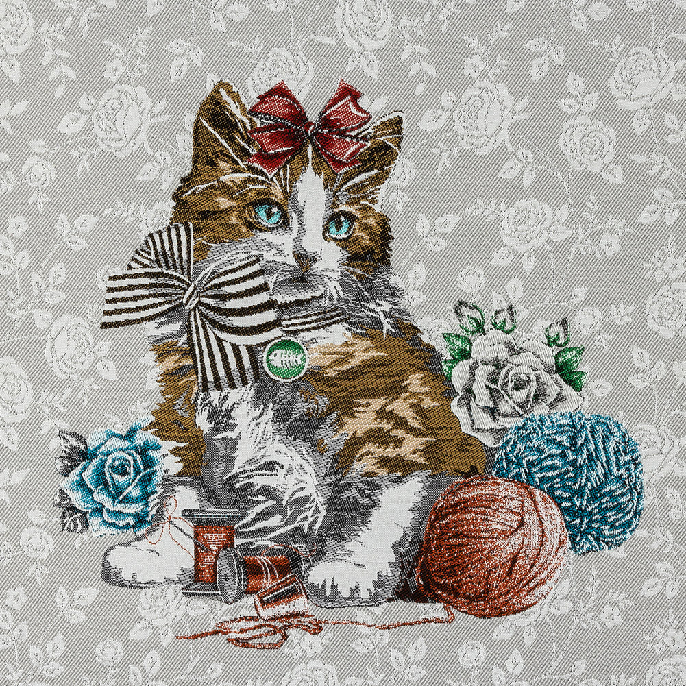 French Pearl and Gray Posed with a Bow Cotton Blend Oversized Square Patch - 18.875"