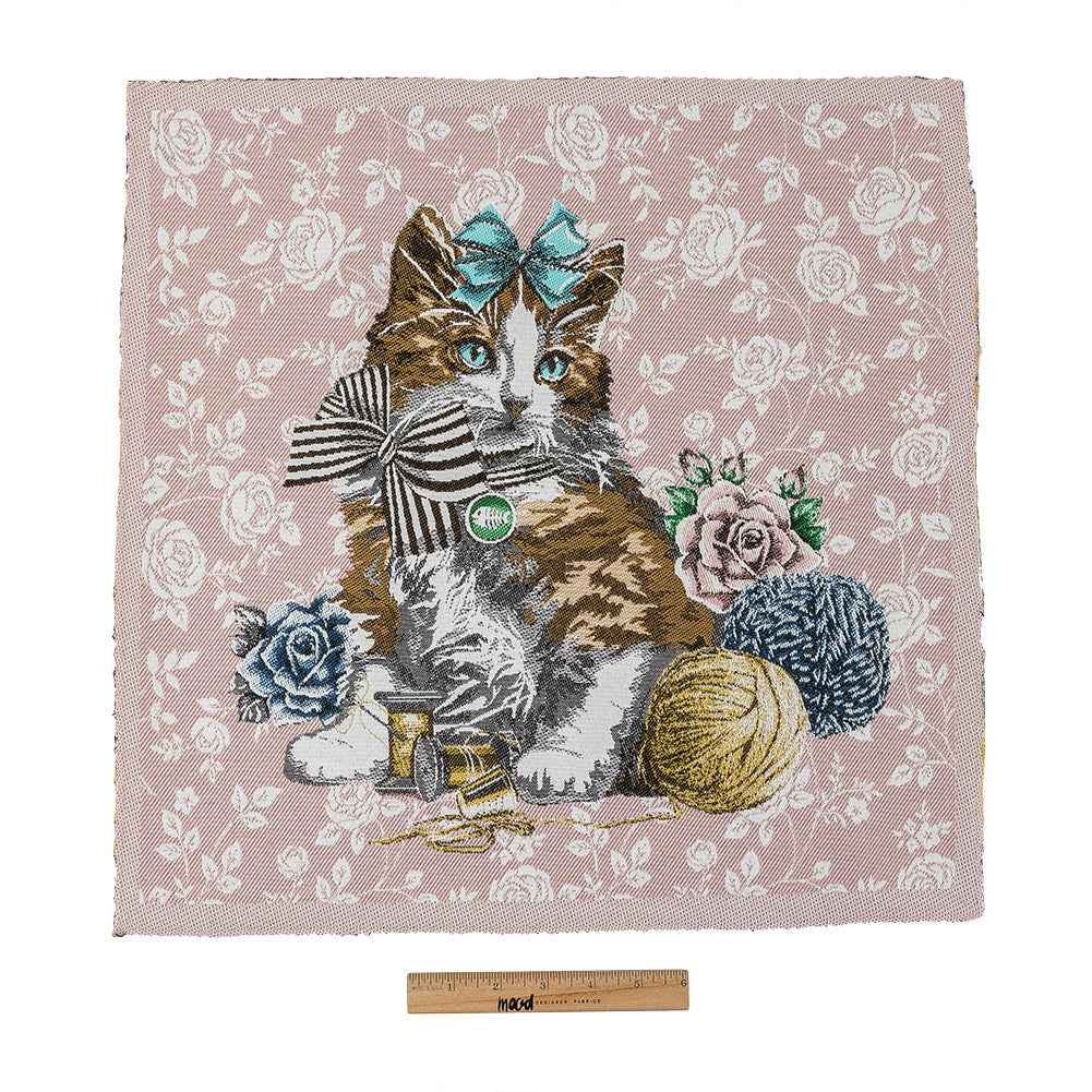 French Rose Posed with a Bow Cotton Blend Oversized Square Patch - 18.875" Full