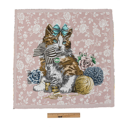 French Rose Posed with a Bow Cotton Blend Oversized Square Patch - 18.875" Full