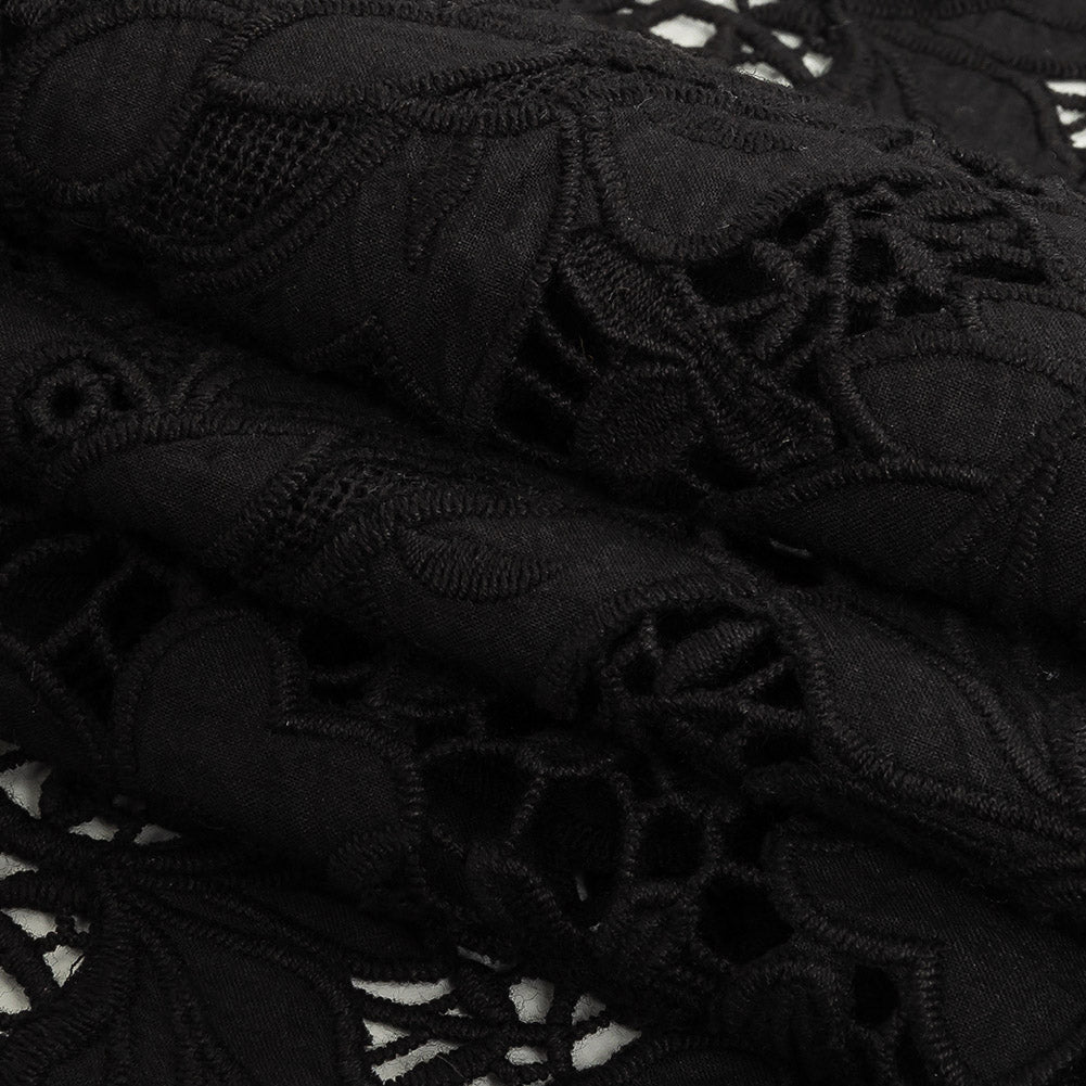 Famous Australian Designer Black Floral Guipure Lace with Scalloped Edges Folded